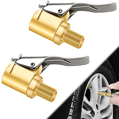 2 Pcs Brass Locking Tire Air Chuck, Tire Inflator Hose Adapter for Twist On Connection Convert to Lock On, No Air Leakage Air Compressor Pump Clip On Tire Chucks, Tire Nozzle with Tire Valve Thread