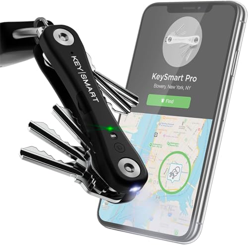 KeySmart Pro - Compact Smart Trackable Key Holder w LED Flashlight & Tile Bluetooth Key Finder Technology, EDC Key Organizer, Attach Car Key Fob, Other Mini Tools (up to 10 Keys, Black)