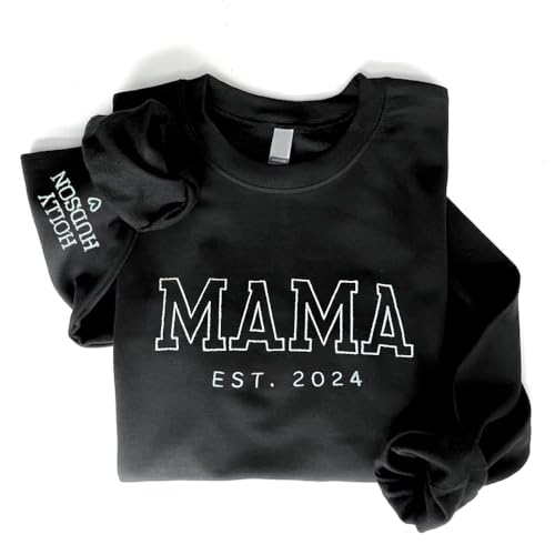 GODMERCH Personalized Embroidered Mama Sweatshirt with Kid Names, Custom Embroidered Sweatshirt for Mom, Personalized Gifts for Mom, Mom Mama Gifts Mothers Day, New Mom Gifts