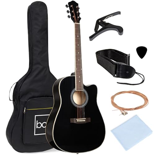 Best Choice Products 41in Beginner Acoustic Guitar Full Size All Wood Cutaway Guitar Starter Set Bundle with Case, Strap, Capo, Strings, Picks - Black