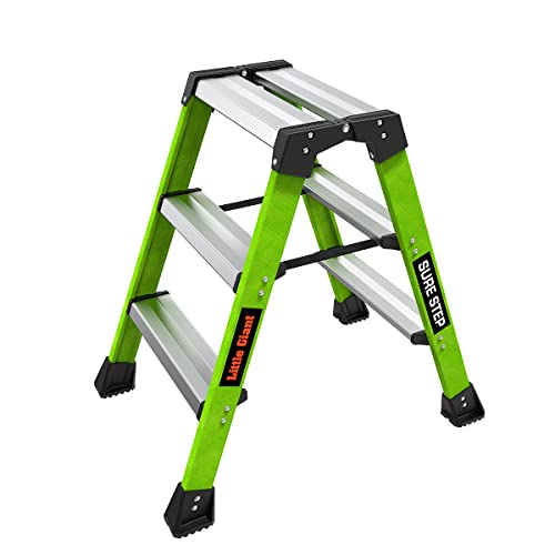Little Giant Ladders, Sure Step, 3-Step, Double-Sided Step Stool, Fiberglass, (11953), Type 1AA, 375 lbs Weight Rating, Hi-viz Green