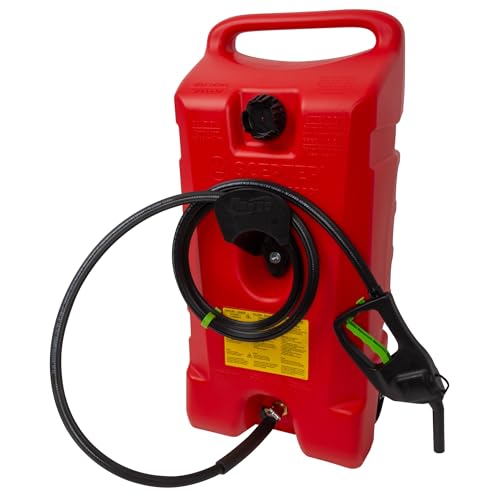 Scepter Flo N' Go Duramax 14 Gallon Portable Gas Fuel Tank Container Caddy with LE Fluid Transfer Siphon Pump and 10 Foot Long Hose, Red
