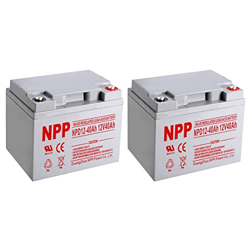 NPP NPD12-40Ah (2 Pcs) 12V 40AH 12Volt Rechargeable AGM Deep Cycle SLA Battery Button Style Terminals in Series 24V 36V 48V Wheelchair,PV Solar Panels Bat-Caddy X3R Golf Caddy