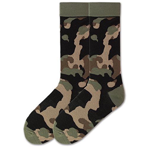 K. Bell Socks Men's Cool Patterns and Design Novelty Crew Socks, Camo (Olive), Shoe Size: 6-12