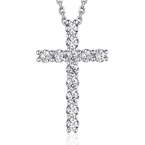 MomentWish Cross Pendant, Birthday Gifts for Her, 1Carat Moissanite Cross Necklace for Men 925 Sterling Silver Cross Necklace, Anniversary Holiday Christian Gifts for Women