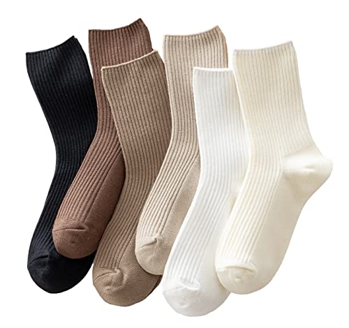 ACCFOD Cute Crew Socks Casual Athletic Aesthetic Socks Neutral Cotton Socks for Women Granola Girls Clothes - Solid Color Size 5-9