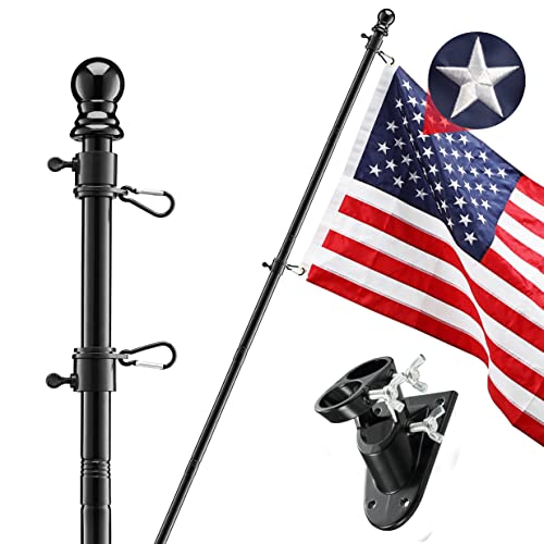 American flag with pole for house-6FT Black FlagPole with Wall Mounted Bracket and Embroidered American Flag Rustproof Yard Residential or Commercial,American flags for outside 3x5 with pole included