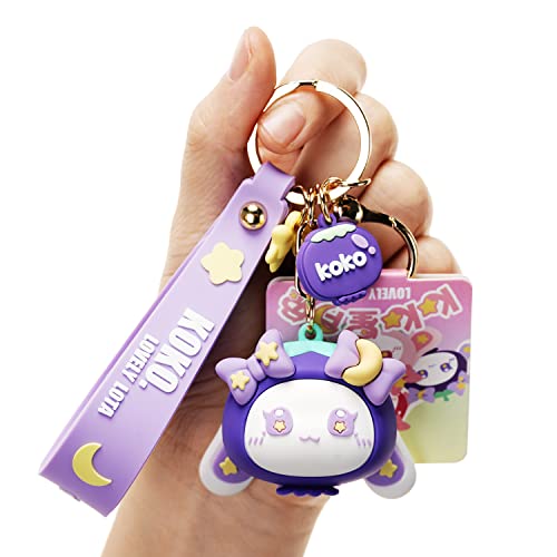 YOU WIZV Cute Fruit Keychains for Women Cartoon Blueberry Star-Moon-Rabbit key Ring for Backpacks Accessories