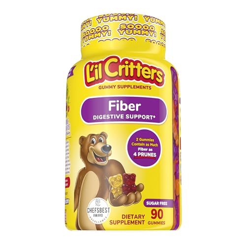 L’il Critters Fiber Daily Gummy Supplement for Kids, for Digestive Support, Berry and Lemon Flavors, 90 Gummies