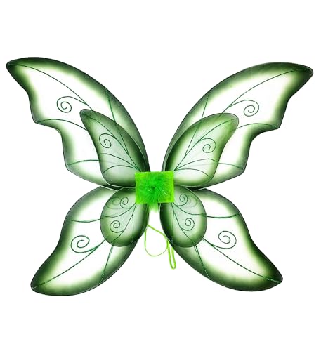 Mozlly Green Fairy Wings - 2 Layer Butterfly Pixie Fairy Wings, Dress Up Pretend Play Accessory for Fairy Birthday Party, Halloween and Other Festive Party Wings Cosplay Costumes, 20 inch