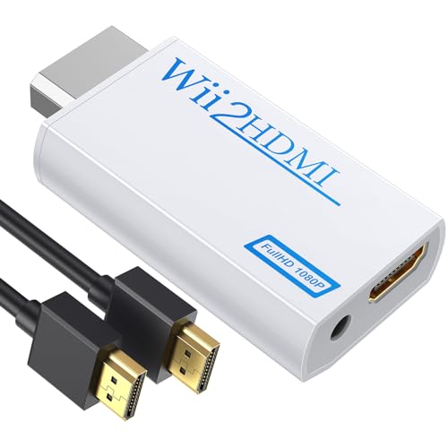 GANA Wii to HDMI Converter Adapter with Hdmi Cable Connect Wii Console to HDMI Display in 1080p Output Video with 3.5mm Audio Supports All Wii Display Modes White