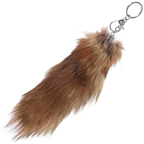 Abaodam Fluffy Faux Fox Fur Tail Keychain Key Chain Ring Hook (Brown)