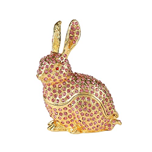 FASSLINO Cute Rabbit Jewelry Trinket Box with Hinged Animal Ornaments Gift for Home Decor