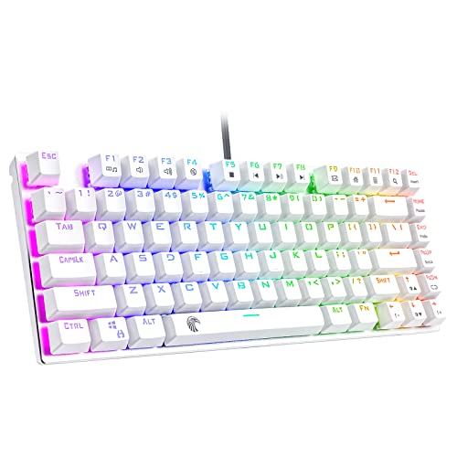 HUO JI E-Yooso Z-88 RGB Mechanical Gaming Keyboard, Metal Panel, Brown Switches, 75% Compact 81 Keys for Mac, PC, Silver and White