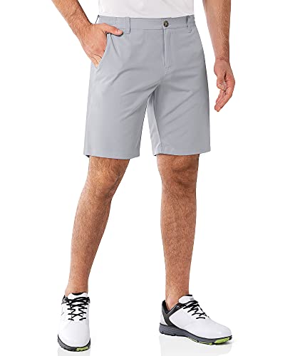 33,000ft Men's Golf Shorts 9' Dry Fit Stretch Golf Short UPF 50+ Lightweight Flat Front Golf Shorts with Pockets Silver