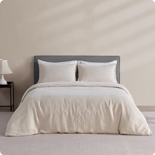DAPU 100% Linen Duvet Cover Set 3PCs, Pure Natural French Flax Linen Duvet Cover King 90'x104' with 8 Corner Ties and Zipper Closure, Soft Breathable Durable for Hot Sleepers (Natural Linen, King)
