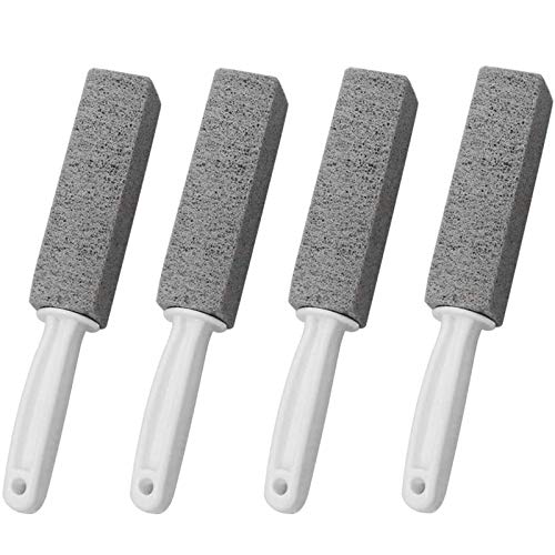 Pumice Cleaning Stone with Handle, Toilet Bowl Ring Remover Cleaner Brush Stains and Hard Water Ring Remover Rust Grill Griddle Cleaner for Kitchen/Bath/Pool/Household Cleaning 4 Pack