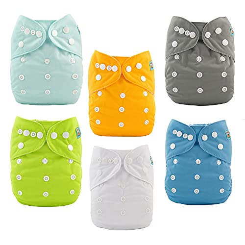 ALVABABY Baby Cloth Diapers 6 Pack with 12 Inserts One Size Adjustable Washable Reusable for Baby Girls and Boys 6BM98