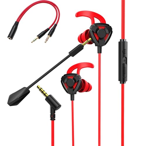 YYUNJINI Gaming Headset with Microphone,Noise Cancelling Gaming Headphones with Mic Detachable,Surround Sound Wired Gaming Earbuds PC for Xbox One PS4 PS5 Nintendo Switch Playstation 5 Phone Red Black