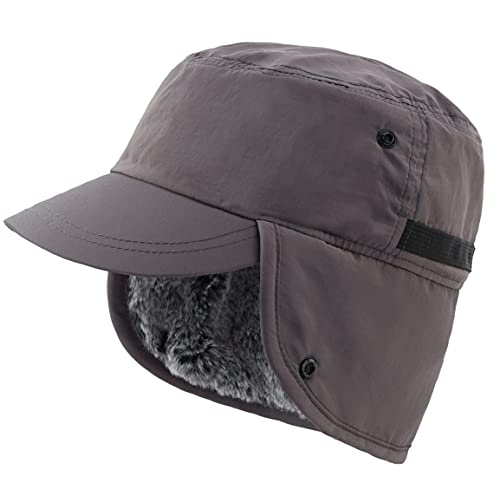 Connectyle Men's Winter Hats with Bill Earflaps Newsboy Hat Warm Ski Skull Cap Visor Sports Hat Grey