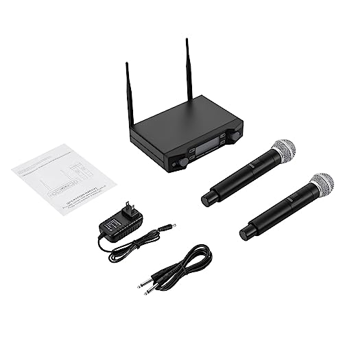 CaLaOCO Dual-Channel UHF Wireless Microphone System with 2 Handheld Mics for Singing, Home Karaoke, Meeting, Party, DJ, Wedding 164ft Range