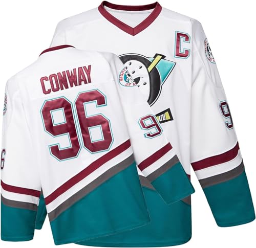 MEBRACS 96 Conway Mighty Ducks Movie Youth Ice Hockey Jersey for Kids (White96, Medium)