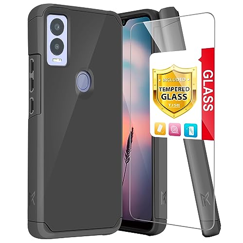 TJS Compatible for Cricket Magic 5G Case, AT&T Propel 5G Case, with Tempered Glass Screen Protector Dual Layer Hybrid Magnetic Support Shockproof Protection Phone Case (Black)