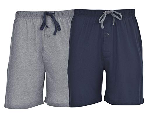 Hanes Men’s 2-Pack Cotton-Rich Jersey Blend Knit Short, 7.5' Inseam, Heather Gray/Navy, 4X-Large