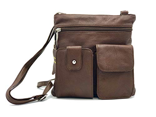 Goson Leather Crossbody Mini Purse Organizer Travel Bag - Hand Crafted Brown Cowhide Leather Purse