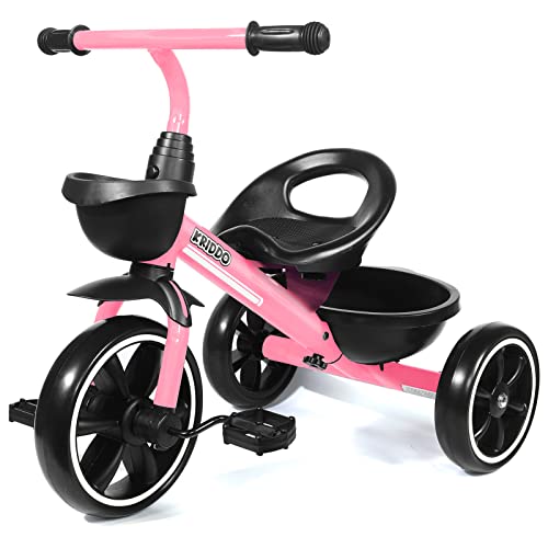 KRIDDO Tricycle for 2-5 Year Olds - Pink Toddler Trike With Gift for 24 Month to 4 Year Old Girls