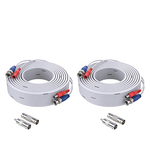ANNKE 2 Pack Security Camera Cable 30M/100ft All-in-One BNC Video Power Cables, BNC Extension Wire Cord for CCTV Camera DVR Security System with 2X BNC Connectors and 2X RCA Adapters-White