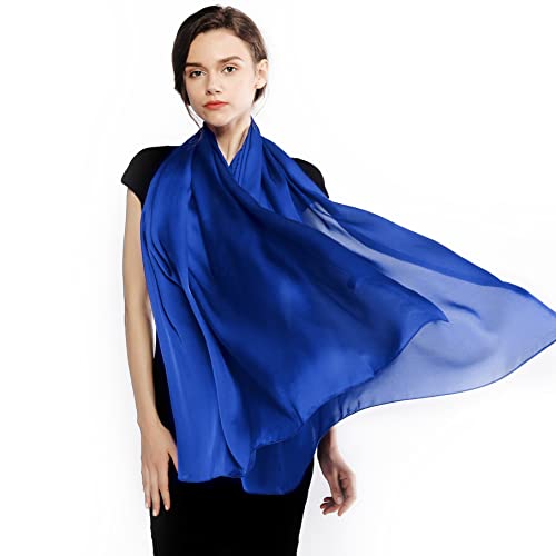 RIIQIICHY Women Shawls and Wraps for Evening Dresses Like Chiffon Royal Blue Silk Scarf Formal Silky Pashmina Shawls for Weddings