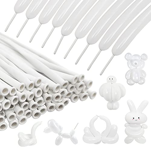 100Pcs 260 Balloons White Long Balloons for Balloon Garland Thickening Skinny Latex Twisting Balloon for Animals Modeling Christmas Birthday Wedding Party Decorations