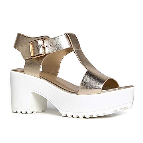 J. Adams Corby Platform Sandals Heeled Sandals for Women - T-Strap Chunky Mid Heel Sandal Wedges for Women - Women Footwear Platform Shoes - Summer Shoes for Women