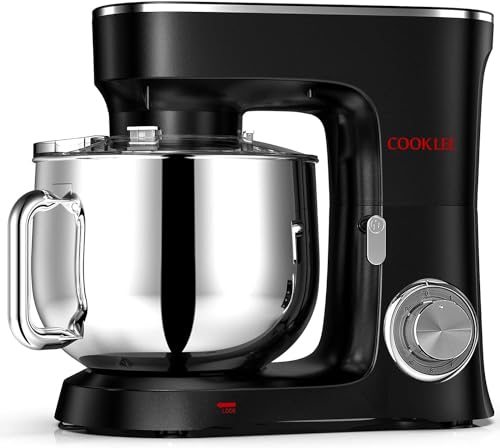 COOKLEE Stand Mixer, 9.5 Qt. 660W 10-Speed Electric Kitchen Mixer with Dishwasher-Safe Dough Hooks, Flat Beaters, Wire Whip & Pouring Shield Attachments for Most Home Cooks,SM-1551,Black