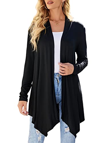 Uvog Plus Size Cardigan Black Sweater for Women Long Drapped Open Front Irregular Kimono Cardigans 2X