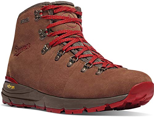 Danner Mountain 600 Hiking Boots for Men - Waterproof, with Durable Suede Upper, Breathable Lining, Triply-Density Footbed, & Vibram Traction Outsole, Brown/Red - Suede - 10.5 D