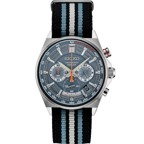 Seiko SSB409 Watch for Men - Analog, Blue Dial with Metallic and Orange Accents, Nylon Strap, Water-Resistant to 100m
