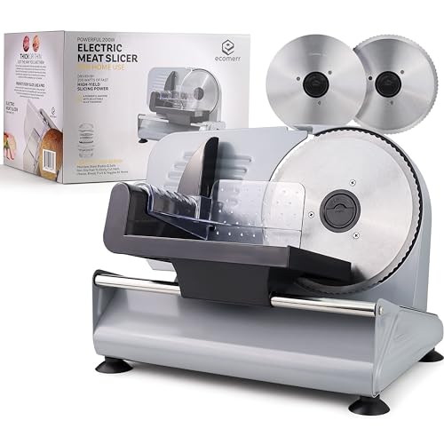 Meat Slicer, 200W Powerful Electric Food Slicer-Deli Meat Slicer Machine for Home Use for, Cheese, Bread, Vegetables-2 Round 7.5' Stainless Steel Blade, Child Lock Protection & Adjustable Thickness