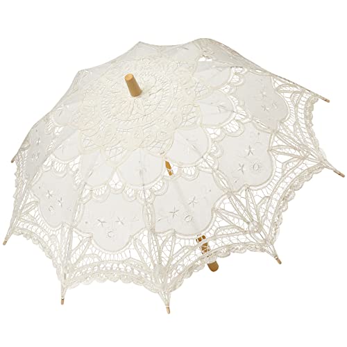 BABEYOND Lace Umbrella Parasol Vintage Wedding Bridal Umbrella for Decoration Photo Lady Costume 1920s Party (Apricot)