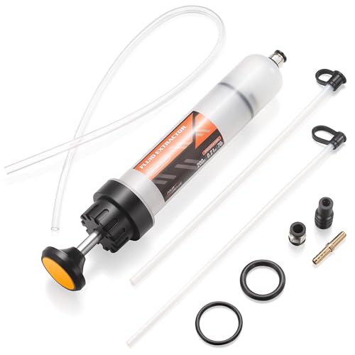 FOUR UNCLES 200cc Fluid Extractor, Extraction & Fill Pump, Oil Change Syringe with Hose and 23' Extension Tube, Automotive Oil Syringe, Fluid Oil Change Evacuator