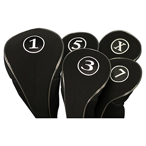 Black Golf Zipper Head Covers Driver 1 3 5 7 X Fairway Woods Headcovers Metal Neoprene Traditional Plain Protective Covers Fits All Fairway Clubs