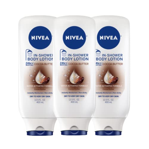 NIVEA Cocoa Butter In Shower Lotion, Body Lotion for Dry Skin, 13.5 Fl Oz (Pack of 3)