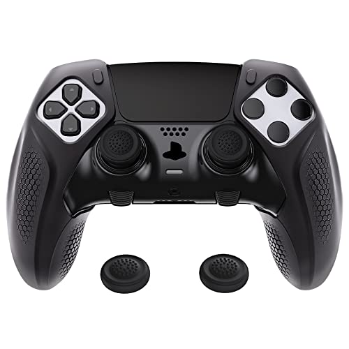 PlayVital Ninja Edition Anti-Slip Half-Covered Silicone Cover for ps5 Edge Wireless Controller, Ergonomic Protector Soft Rubber Case for ps5 Edge Controller with Thumb Grips - Black