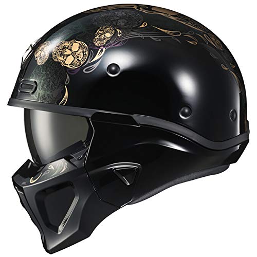 ScorpionEXO Covert X Open Face Half Shell 3/4 Motorcycle Helmet Bluetooth Ready Speaker Pockets DOT Kalavera (Black - LG)