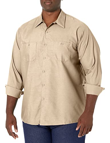 Red Kap Men's Industrial Work Shirt, Regular Fit, Long Sleeve, Light Tan, 2X-Large