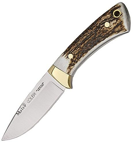MUELA COL-7A Stag Handle Skinner Knife with Leather Sheath, 6 1/4', Stainless Steel,Red,Brass