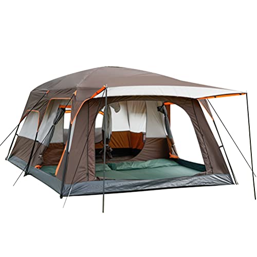KTT Extra Large Tent 12 Person(Style-B),Family Cabin Tents,2 Rooms,3 Doors and 3 Windows with Mesh,Straight Wall,Waterproof,Double Layer,Big Tent for Outdoor,Picnic,Camping,Family Gathering(Brown)