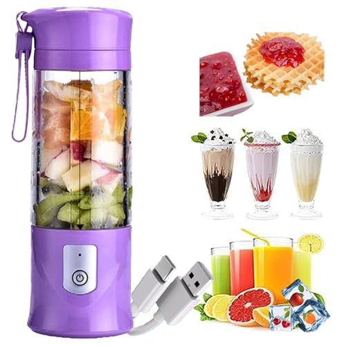 Portable Juicer Blender, USB Travel Juice Cup Baby Food Mixing Machince with Updated 6 Blades with Powerful Motor 4000mAh Rechargeable Battery,13Oz Bottle(purple)