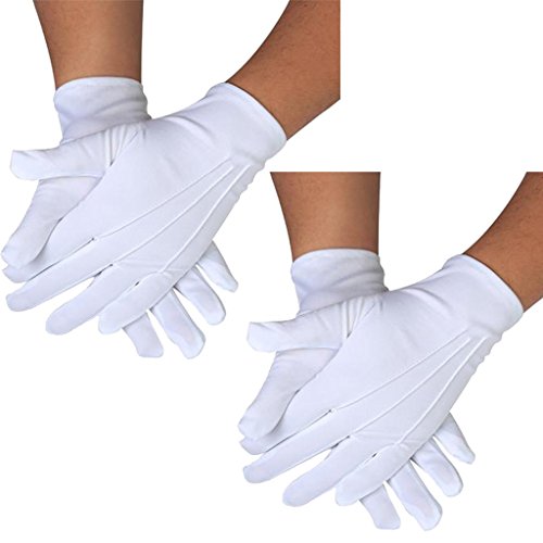 DreamHigh DH 2 Pairs White Cotton/Nylon Marching Gloves, Formal Tuxedo Honor Guard Parade Gloves